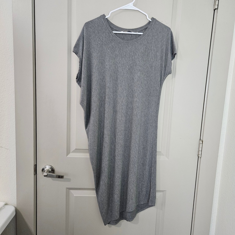 Athleta Womens Gray Asymmetrical Draped Modal T-Shirt Dress Size S Heathered